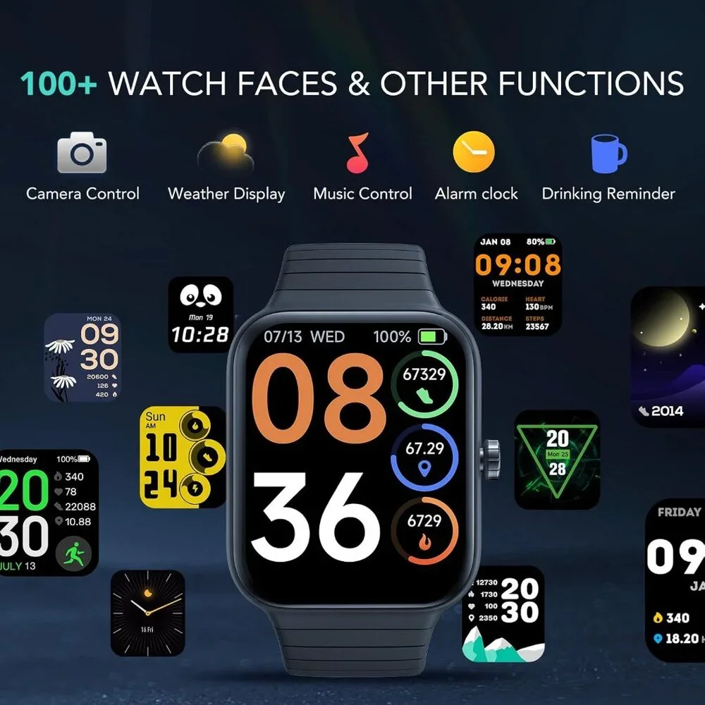 SKG V7 Cyber Black Smart Watch 1.8 in Fitness Tracker iOS Android Alexa Built-in